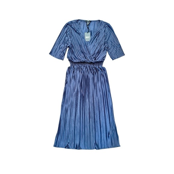 Dkny Dresses & Skirts - DKNY, NWT, SHIMMERY BLUE, PLEATED MIDI DRESS. SHORT SLEEVE, V-NECK. SIZE 12